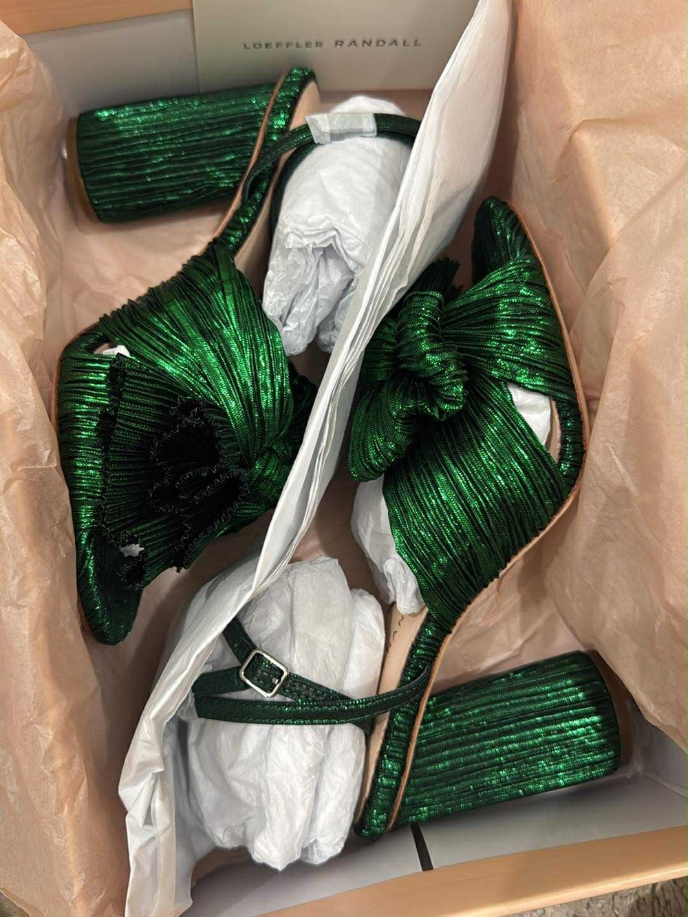 Loeffler Randall Emerald Metallic Knotted Block Heel Sandals